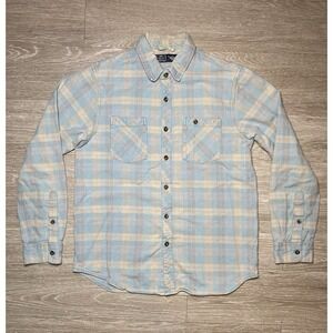 Vintage Men's MEDIUM Y2K Nike Flannel Shirt Plaid Gray/Light Blue/Khaki Cotton